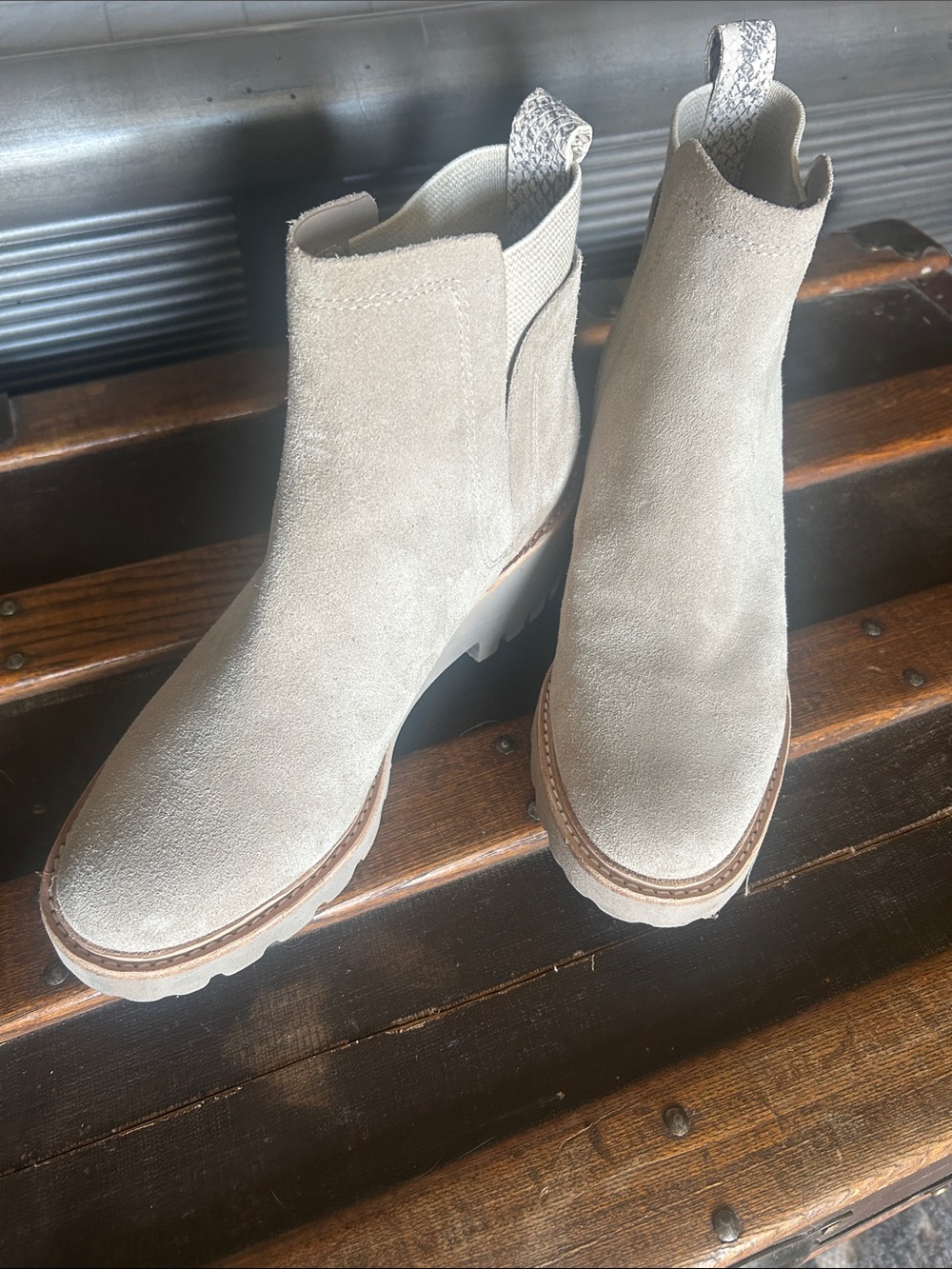 Dolce Vita Light Beige Suede Chelsea Ankle Booties